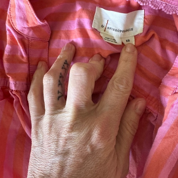 Anthropologie striped pink and orange puff sleeve shirt EUC - Picture 3 of 4
